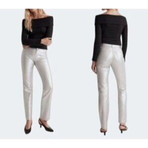 Madewell 90s Straight Metallic Silver Foil Jeans Size 25 Womens Denim Pants